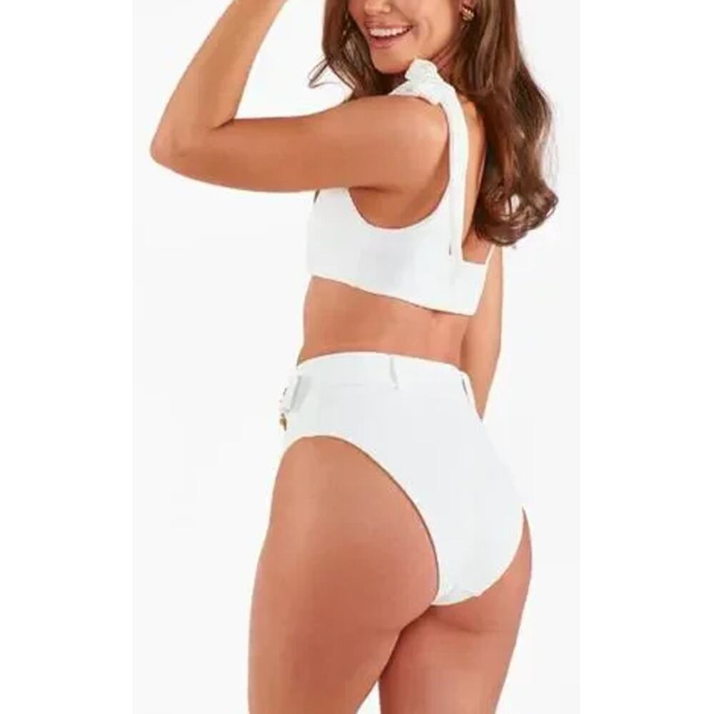 Show Me Your Mumu Women's Ivory Rib Scrunch Bahamas Swim Belted Bottom Size L - Picture 2 of 8